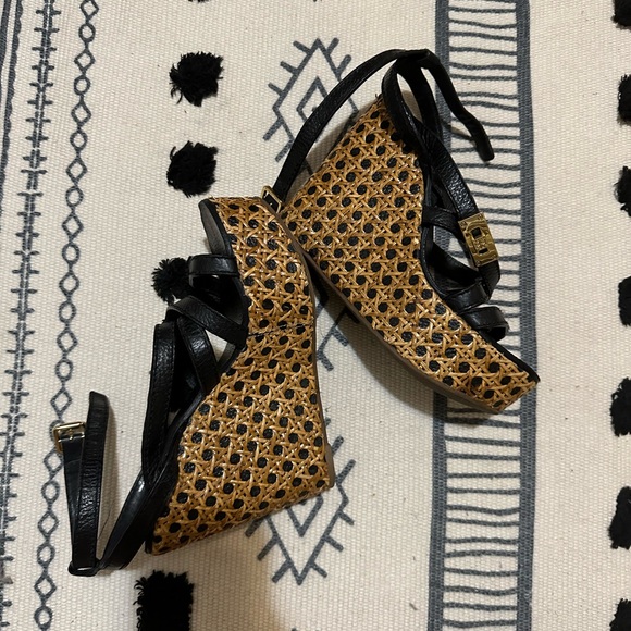 🥐 Tory Burch Dalcin Wicker Platform BOHO Leather Strappy Wedge Espadrilles - Picture 3 of 14